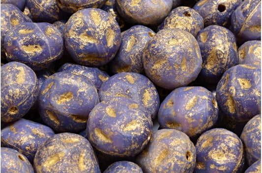 OUTLET 10  grams Monon Stone Beads, 13 x 11 mm, Opal Dark Lavender Etched Gold Lined (21010-etch-54302), Glass, Japan