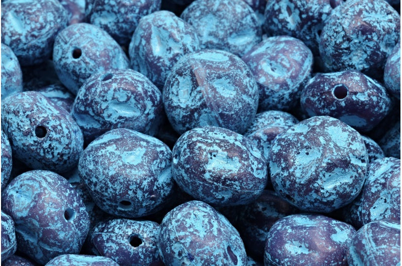 Monon 石珠，蛋白石深薰衣草色蚀刻浅蓝色内衬（21010-etch-54308），玻璃，捷克共和国