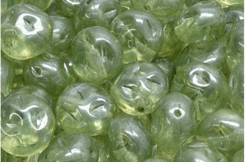 OUTLET 10 grams Monon Stone Beads, 13 x 11 mm, Crystal Luster Green Full Coated (00030-14457), Glass, Czech Republic