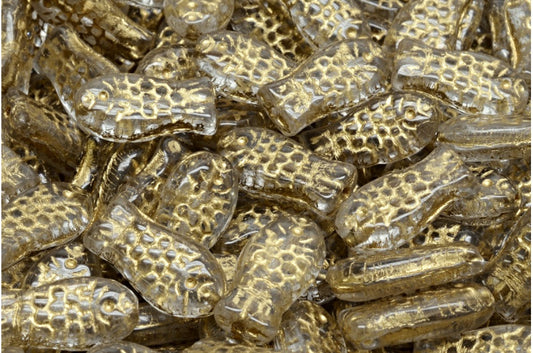 OUTLET 10 grams Medium Fish Beads, 14 x 7 mm, Crystal Gold Lined (00030-54302), Glass, Czech Republic