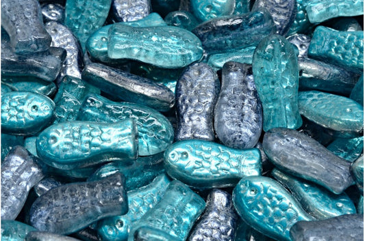 OUTLET 10 grams Medium Fish Beads, 14 x 7 mm, Crystal Glossy Blue Gray (00030-48203), Glass, Czech Republic