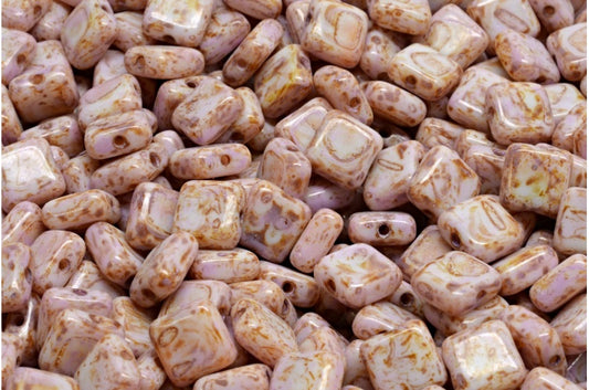 Square Beads, White Travertin Cold Purple Spotted (02010-86800-33305), Glass, Czech Republic