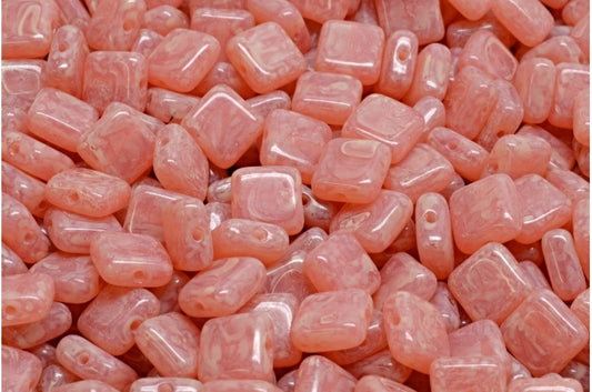 Square Beads, Opal Pink Beige Travertin Spotted (71400-33301), Glass, Czech Republic