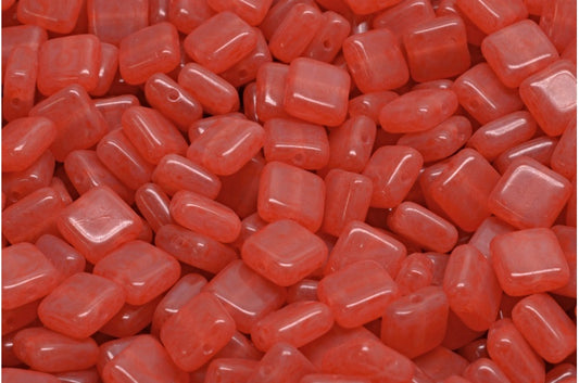 Square Beads, Opal Pink Beige Orange Spotted (71400-33307), Glass, Czech Republic