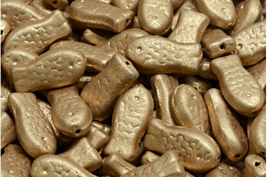 Medium Fish Beads, White Aztec Pale Gold (02010-01710), Glass, Czech Republic