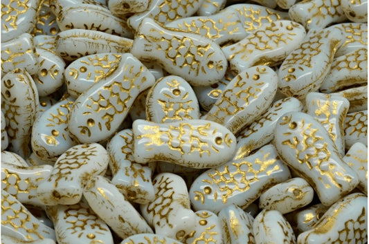Medium Fish Beads, White Gold Lined (02010-54302), Glass, Czech Republic