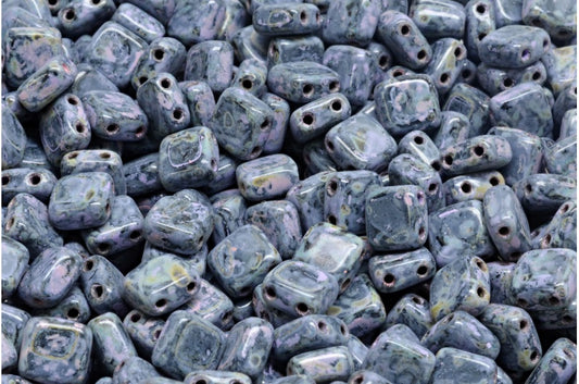 2-Holes Pressed Tile Beads, Black Travertin Cold Purple Spotted (23980-86800-33305), Glass, Czech Republic