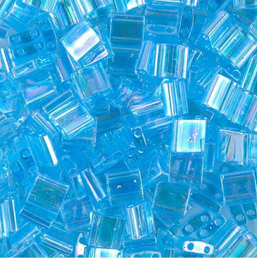 Miyuki Tila / Half Tila / Quater Tila 2-hole Beads, Transp.Aqua AB (#0260), Glass, Japan
