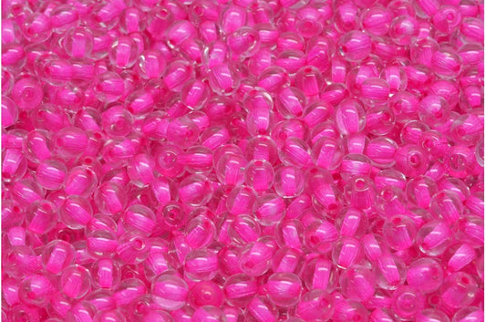 Round Druck Beads, Crystal Pink Lined (00030-44877), Glass, Czech Republic
