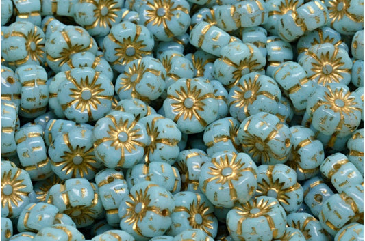 Hawaiian Flower Beads, White Gold Lined Light Aqua Blue (02010-54302-34308), Glass, Czech Republic