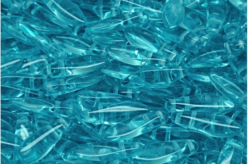 2-Hole Dagger Beads, Transparent Aqua (60110), Glass, Czech Republic