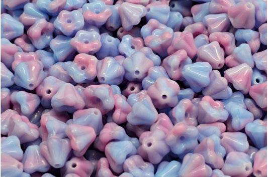 Bell Flower Beads, Mix Blue Pink Opaque (37724), Glass, Czech Republic