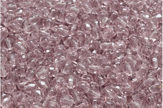 多面圆形火抛光珠，透明浅紫水晶（20010），玻璃，捷克共和国