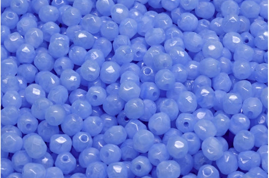 Faceted Round Fire Polished Beads, Opal Blue (31000), Glass, Czech Republic