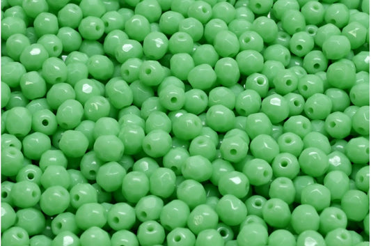 多面圆形火抛光珠，不透明绿色（53110），玻璃，捷克共和国