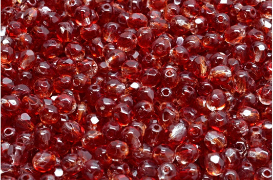 Faceted Round Fire Polished Beads, Transparent Red 60 (90110-00060), Glass, Czech Republic