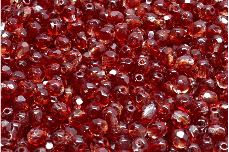 OUTLET 10 grams Faceted Round Fire Polished Beads, 4 x 4 mm, Transparent Red 60 (90110-00060), Glass, Czech Republic