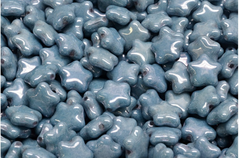 OUTLET 10 grams Flat Star Beads, 8 x 8 mm, White Luster Blue Full Coated (02010-14464), Glass, Czech Republic