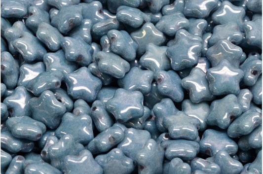 OUTLET 10 grams Flat Star Beads, 8 x 8 mm, White Luster Blue Full Coated (02010-14464), Glass, Czech Republic