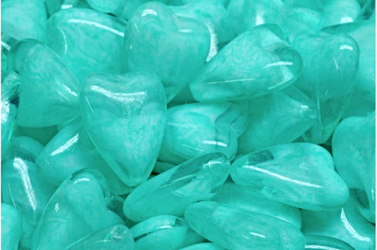 OUTLET 10 grams Elongated Heart Beads, 16 x 13 mm, White Light Turquoise (R0201-34309), Glass, Czech Republic