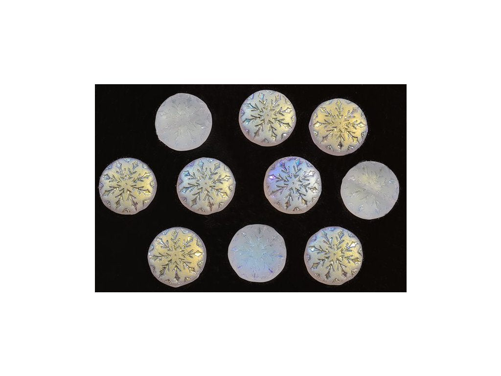 OUTLET 10 grams Round Beads With Snowflake Design, 11 x 11 mm, Crystal Matt Ab (00030-28771), Glass, Czech Republic