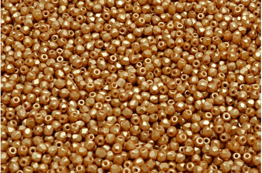 多面圆形火抛光珠，粉笔白金色（03000-25003），玻璃，捷克共和国