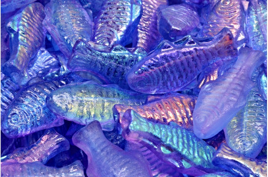 アウトレット 10グラム ビッグフィッシュビーズ、24 x 10 mm、クリスタルエッチンググロッシーブルーバイオレット（00030-ETCH-48102）、ガラス、チェコ共和国