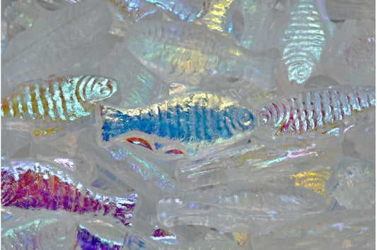 アウトレット 10グラム ビッグフィッシュビーズ、24 x 10 mm、クリスタルエッチングAb（00030-ETCH-28701）、ガラス、チェコ共和国