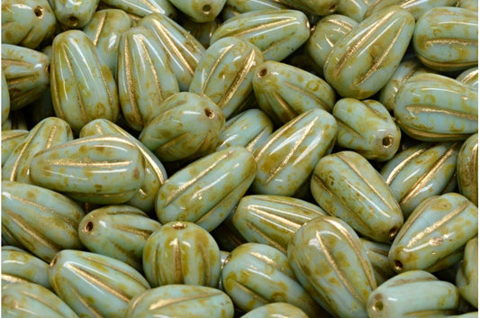 ドロップメロンビーズ、銅張りトラバーチンゴールド張り（54200-86800-54302）、ガラス、チェコ共和国