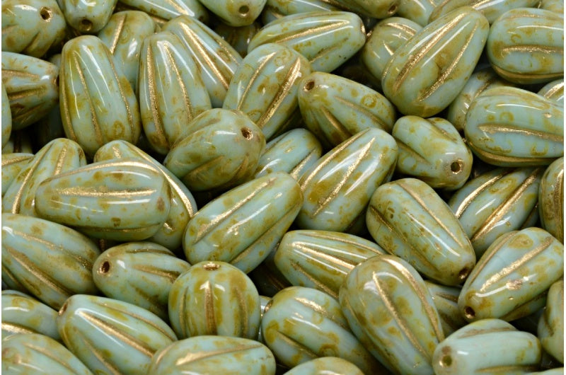 OUTLET 10克水滴瓜形珠，13 x 8毫米，铜衬里石灰华金衬里（54200-86800-54302），玻璃，捷克共和国