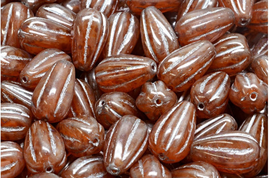 Drop Melon Beads, Opal Pink Travertin Silver Lined (71010-86800-54301), Glass, Czech Republic