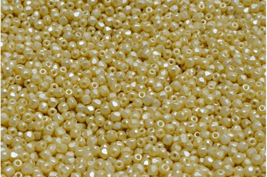 圆形多面火抛光珠，奶油色粉笔白色激光蚀刻装饰（03000-25039），玻璃，捷克共和国