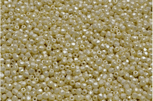 多面圆形火抛光珠，粉笔白 25110 (03000-25110)，玻璃，捷克共和国