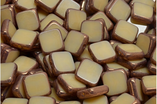 Table Cut Square Beads, Opaque Beige Bronze (13010-14415), Glass, Czech Republic