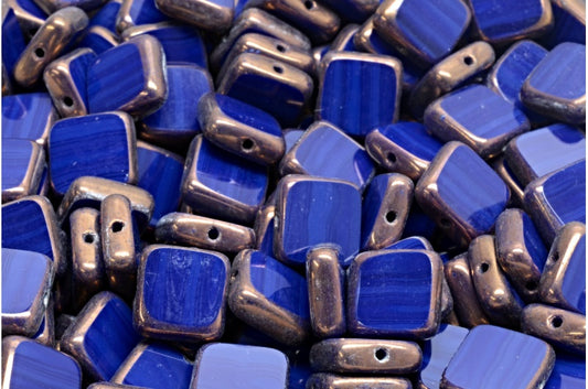 Table Cut Square Beads, Rich Blue Bronze (33060-14415), Glass, Czech Republic