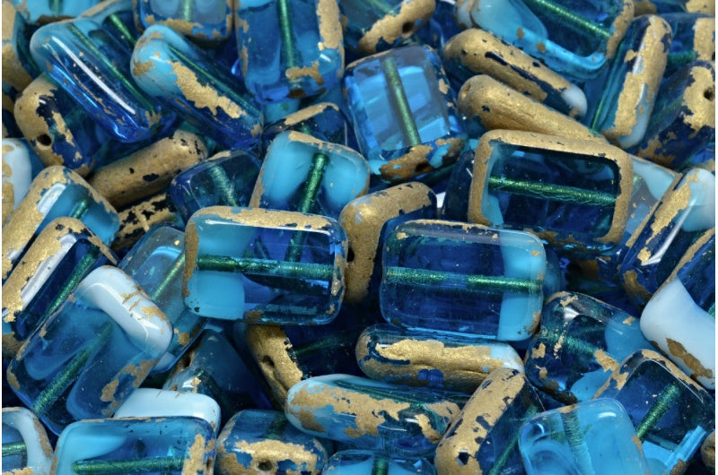 テーブルカット長方形ビーズ、6608 ダーティゴールド (06608-04302)、ガラス、チェコ共和国