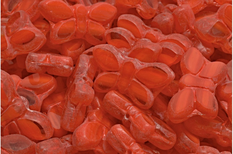 アウトレット 5グラム テーブルカットバタフライビーズ、11 x 20 mm、オレンジベージュオレンジスポット（96028-33307）、ガラス、チェコ共和国