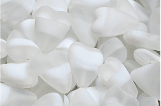 細長いハートビーズ、ホワイトマット（R0201-84100）、ガラス、チェコ共和国