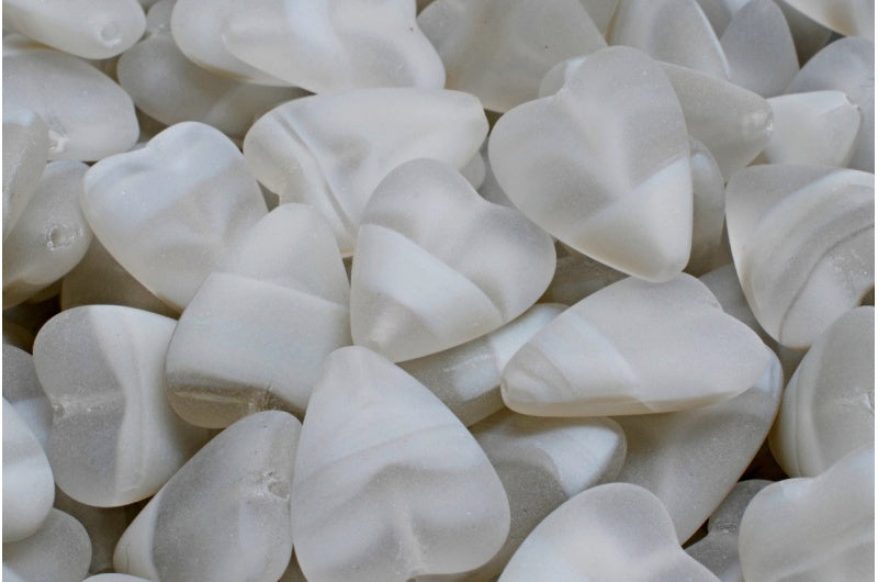 細長いハートビーズ、グレークリスタルマット（46007-84100）、ガラス、チェコ共和国