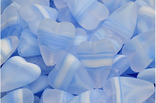 細長いハートビーズ、ブルークリスタルマット（35014-84100）、ガラス、チェコ共和国