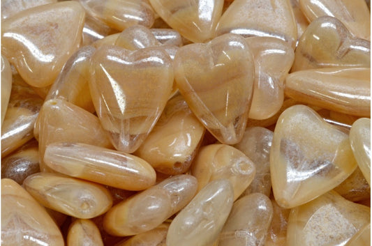 Elongated Heart Beads, Beige Silky Hematite (16017-14400), Glass, Czech Republic