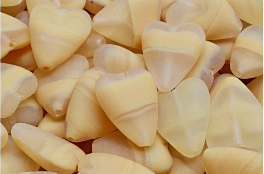 OUTLET 10  grams Elongated Heart Beads, 16 x 13 mm, Beige Silky Matte (16017-84100), Glass, Czech Republic
