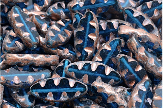 テーブルカットの船型ビーズ、透明アクア銅スプラッシュ（60080-86750）、ガラス、チェコ共和国