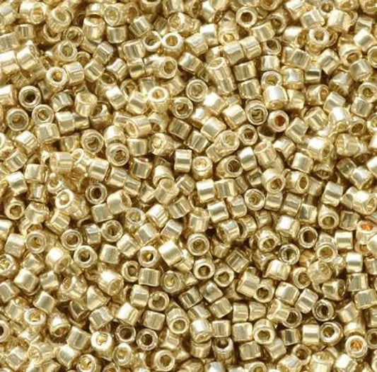 Miyuki Delica Glass Seed Beads, Duracoat Galvanized Pale Gold (#2501), Glass, Japan
