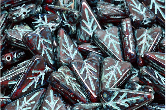 奥特莱斯 10克心形叶珠，16 x 11毫米，宝石红色染色，强浅蓝色内衬 (90080-86805-54308)，玻璃，捷克共和国