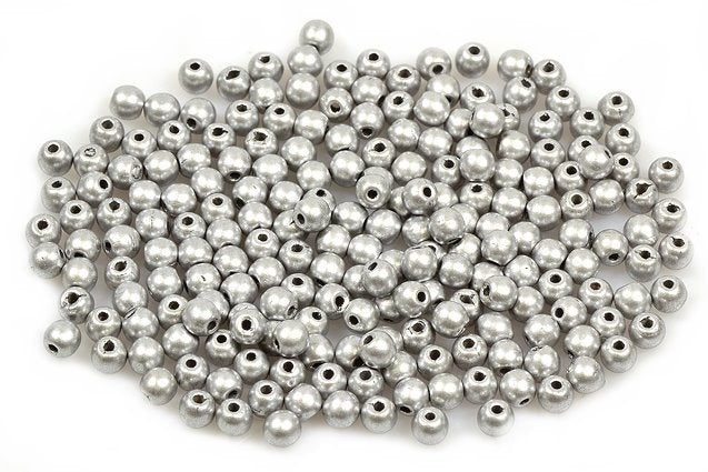 ラウンドドラックビーズ、シルバーマット（01700）、ガラス、チェコ共和国
