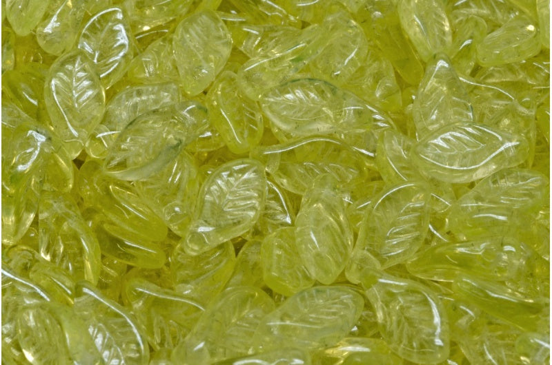 出口 10 克月桂叶珠，6 x 12 毫米，透明黄色赤铁矿 (80130-14400)，玻璃，捷克共和国