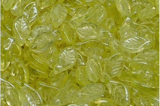 出口 10 克月桂叶珠，6 x 12 毫米，透明黄色赤铁矿 (80130-14400)，玻璃，捷克共和国