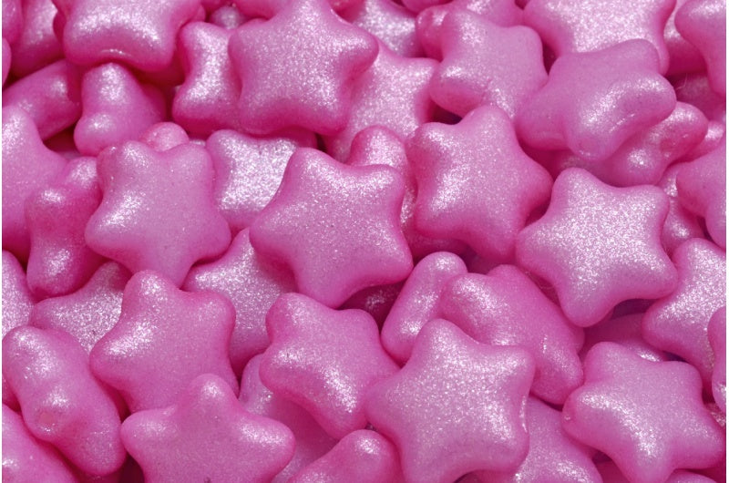 OUTLET 10 grams Flat Star Beads, 12 x 12 mm, White Pink (02010-542002), Glass, Czech Republic