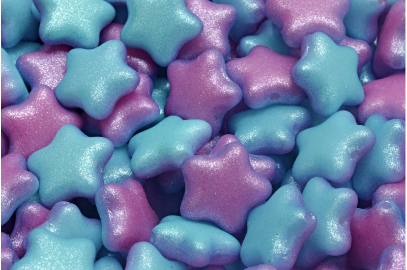 Flat Star Beads, White Blue Purple Mix (02010-542003), Glass, Czech Republic